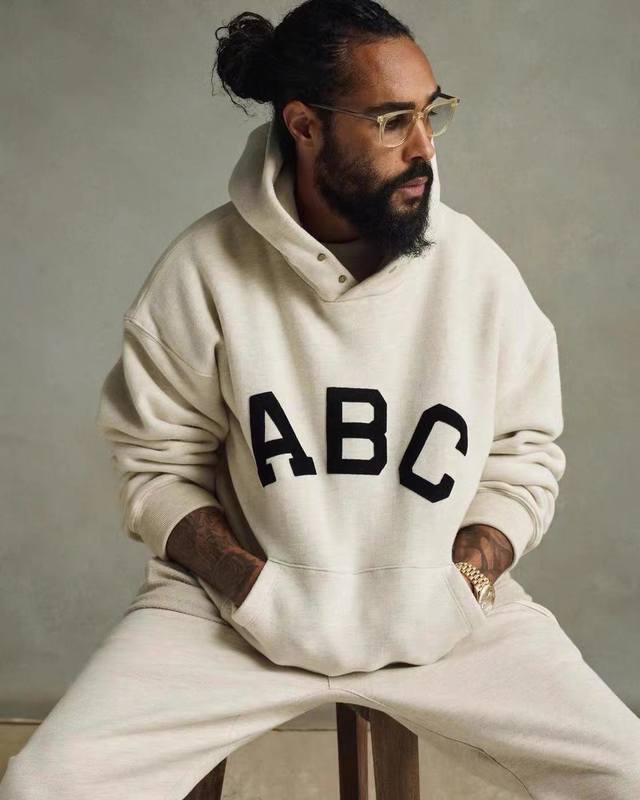 Plus Velvet Hooded Fog-807# Season 7 Main Line Flocking Printing Abc Sweater Gr