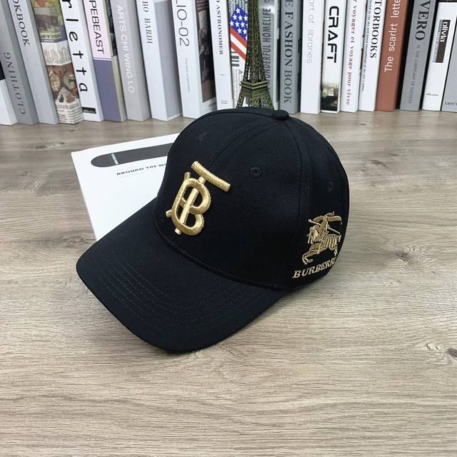 9700# #BURBERRY classic black baseball cap hard top duckbill cap men and women c