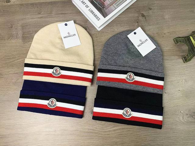 9410# #Moncler classic line knitted hat men and women fine line wool hat cold ha