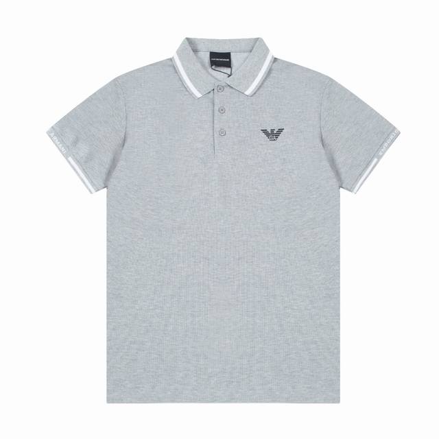 Armani Spring and Summer Lapel Polo Shirt New Collar Ribbon, Side Chest Embroid
