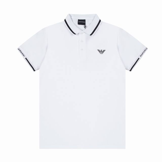 Armani Spring and Summer Lapel Polo Shirt New Collar Ribbon, Side Chest Embroid
