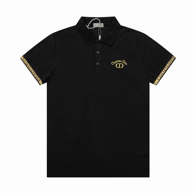 Dior summer new men's lapel Polo shirt, gold embroidered letter logo on the side