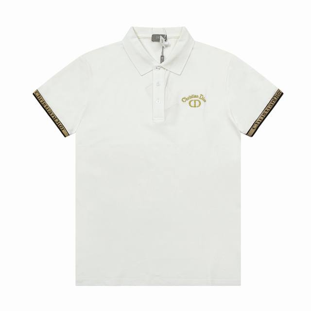 Dior summer new men's lapel Polo shirt, gold embroidered letter logo on the side