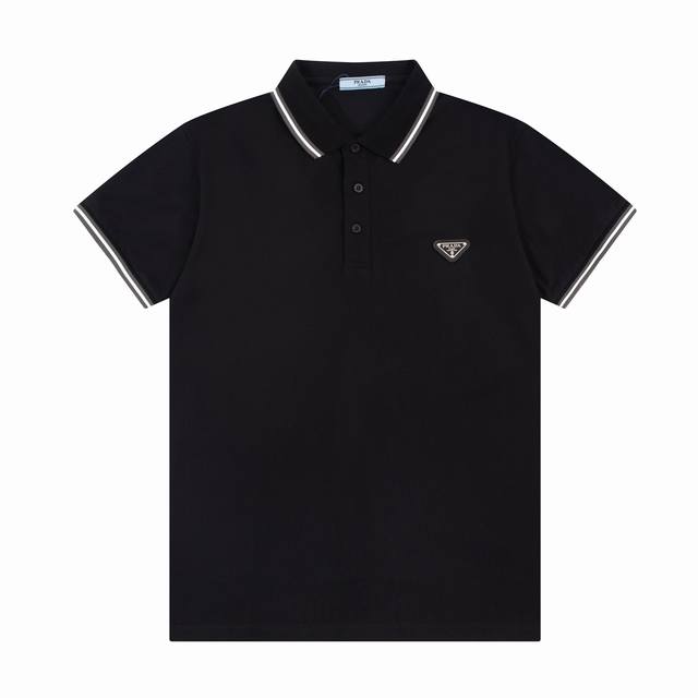 Prad* New summer men's lapel Polo, classic triangle logo on the chest, detailed