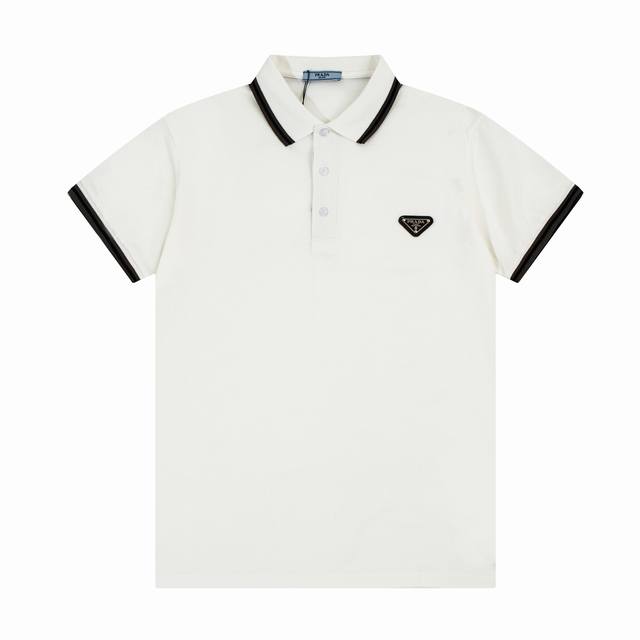 Prad* New summer men's lapel Polo, classic triangle logo on the chest, detailed