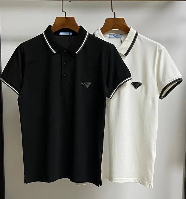 Prad* New summer men's lapel Polo, classic triangle logo on the chest, detailed