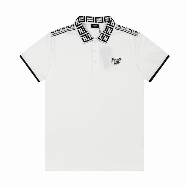 Fendi new lapel short-sleeved Polo shirt Letter collar Logo shoulder webbing Cus