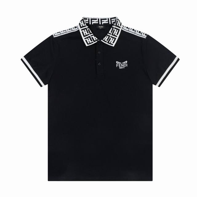 Fendi new lapel short-sleeved Polo shirt Letter collar Logo shoulder webbing Cus