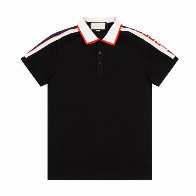 Gucci Spring and Summer Lapel Polo Shirt New Collar Ribbon Shoulder Letter Logo,