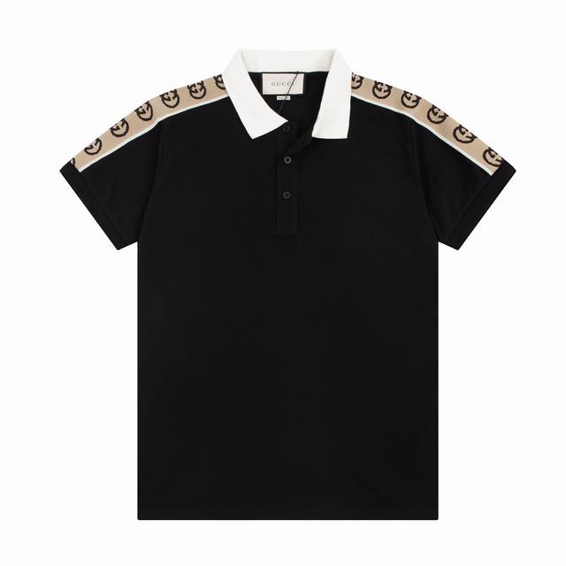 G Spring and Summer Lapel Polo Shirt New Classic Reflective Double G Letter Ribb
