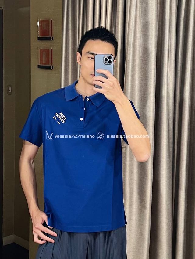 Lv Louis Vuitton Spring/Summer new men's logo embroidered cotton polo shirt Blac
