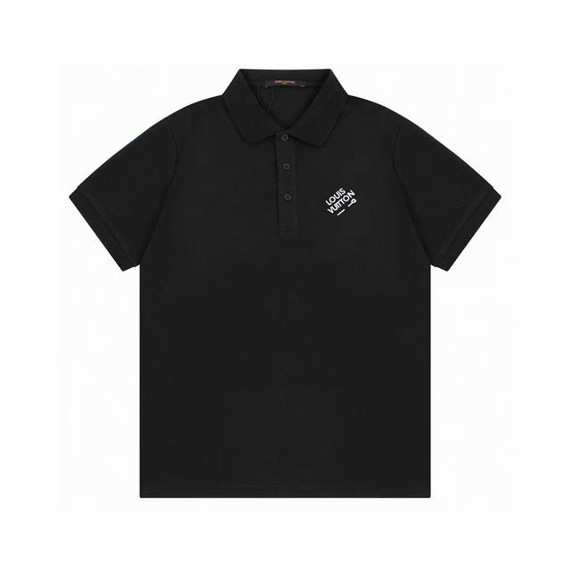 Lv Louis Vuitton Spring/Summer new men's logo embroidered cotton polo shirt Blac