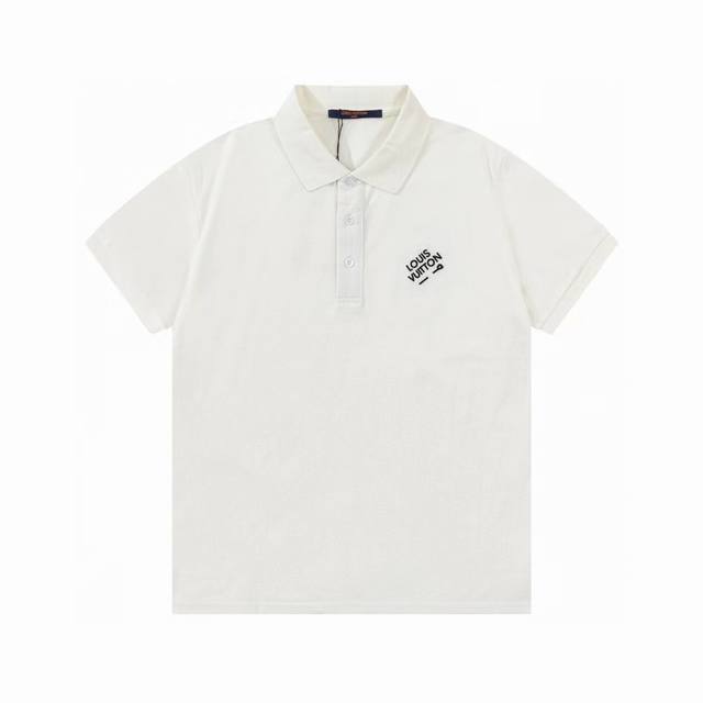 Lv Louis Vuitton Spring/Summer new men's logo embroidered cotton polo shirt Blac