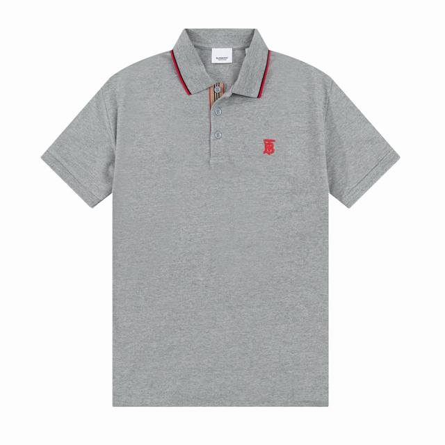 Bur Spring and Summer Lapel Polo Shirt New Classic Ribbon Placket Tb Embroidered