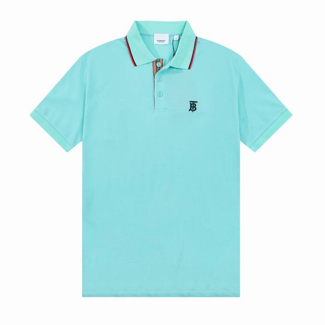 Bur Spring and Summer Lapel Polo Shirt New Classic Ribbon Placket Tb Embroidered