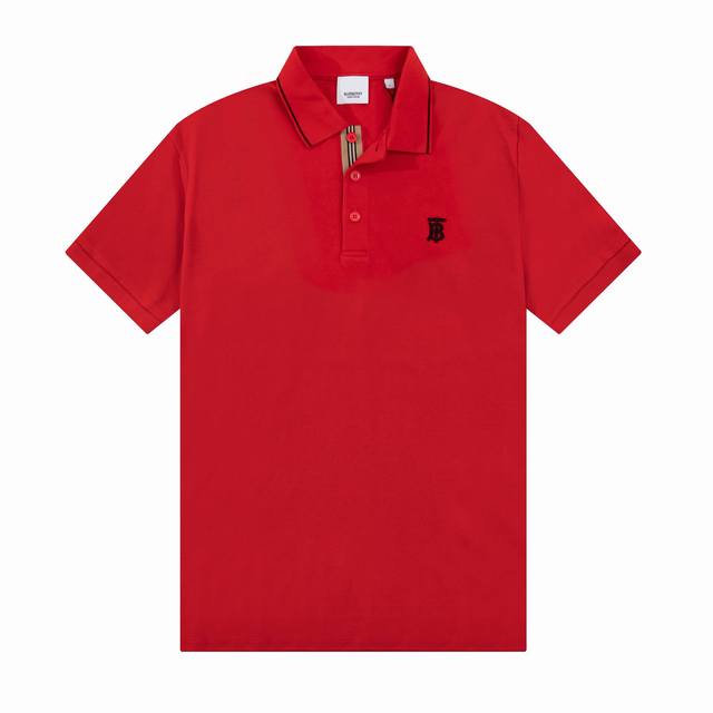 Bur Spring and Summer Lapel Polo Shirt New Classic Ribbon Placket Tb Embroidered