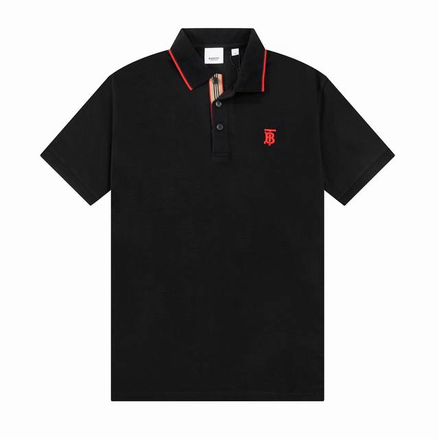 Bur Spring and Summer Lapel Polo Shirt New Classic Ribbon Placket Tb Embroidered