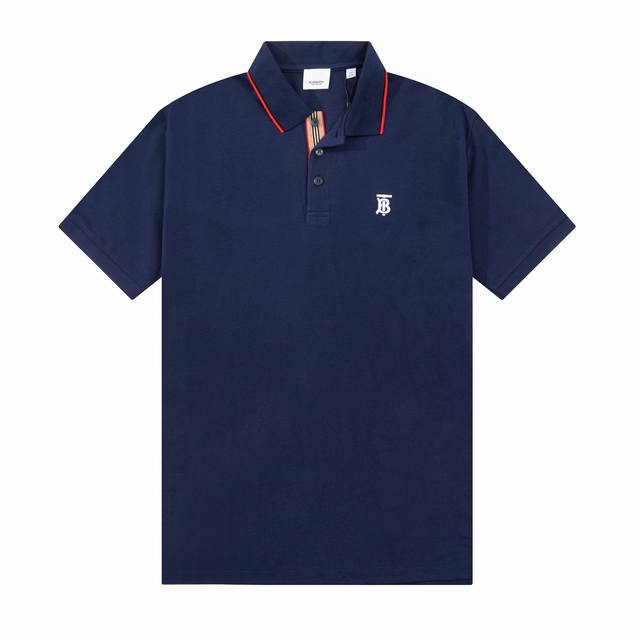 Bur Spring and Summer Lapel Polo Shirt New Classic Ribbon Placket Tb Embroidered
