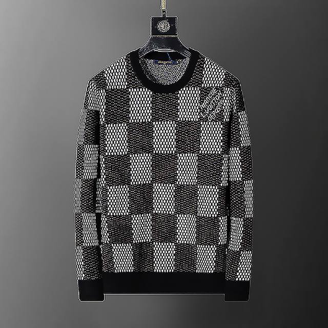 2025 autumn and winter new round neck pullover sweater classic checkerboard jacq