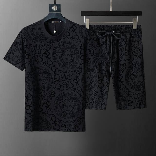 Spring and summer official website synchronized new round neck short suit, full