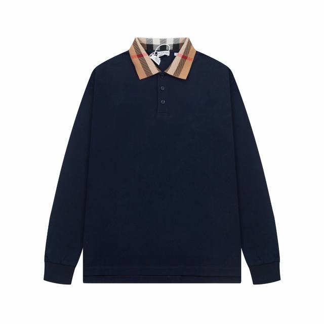 Bur New lapel long-sleeved Polo shirt with classic plaid collar logo, custom let