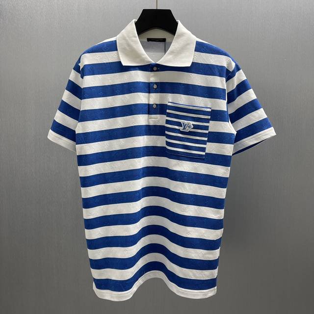 Lu Jacquard Blue Stripe Polo Shirt Size: S-Xl This polo shirt is made of fine pi