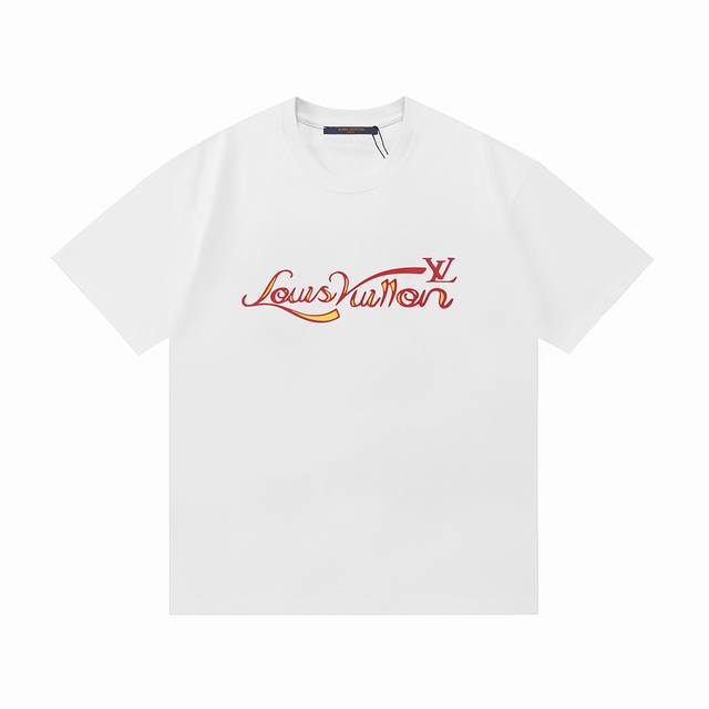 Lv 2025 new 3D embossed rubber letter logo for men and women short-sleeved T-shi