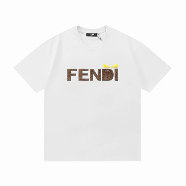 Fendi Fendi 2025 new plush letter logo unisex short-sleeved T-shirt Customized 2