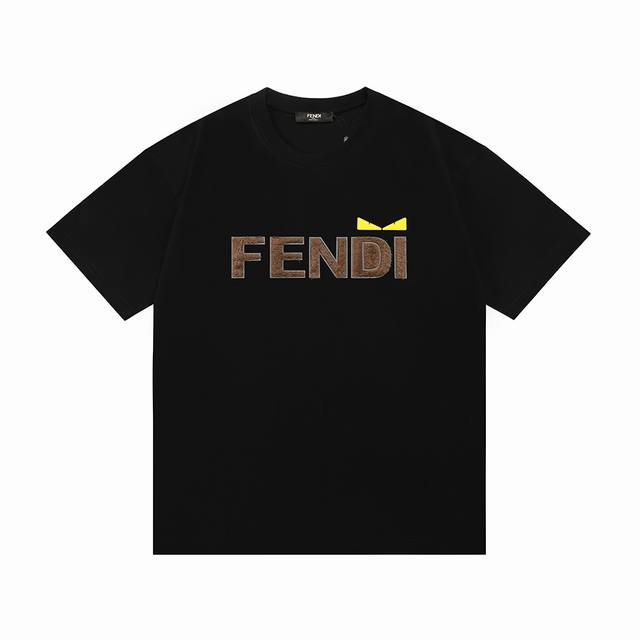 Fendi Fendi 2025 new plush letter logo unisex short-sleeved T-shirt Customized 2