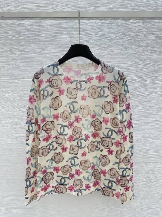Ch's early autumn new logo flower print knitted round neck long sleeve Color: Pi