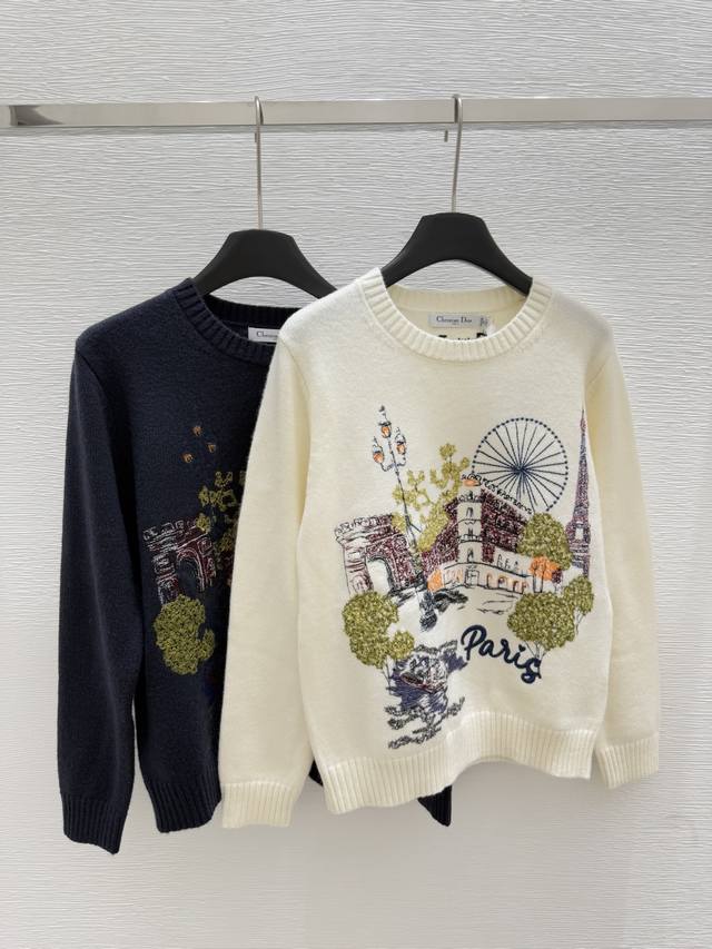 D Early Autumn New House Embroidery Long Sleeve Knitted Round Neck Color: White.