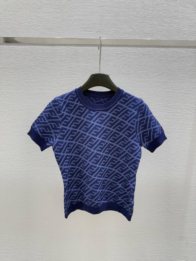 F Home Summer New Classic Letter Knitted Round Neck Color: Blue Size: 36.38.40 D