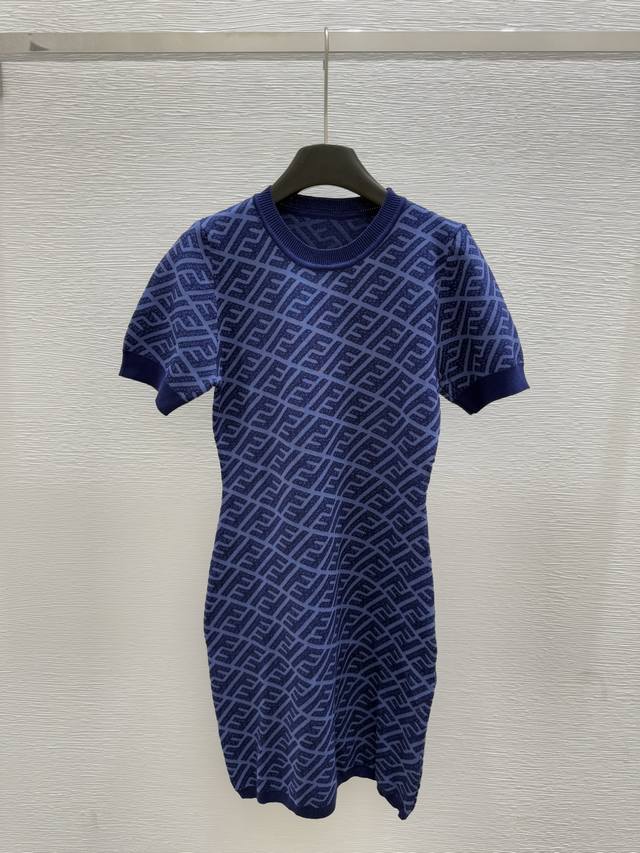 F Home Summer New Classic Letter Knitted Round Neck Dress Color: Blue Size: 36.3