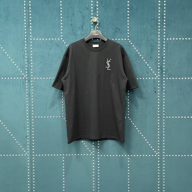 Saint Laurent Sl Ss Ysl embroidered short-sleeved T-shirt Sl012 light luxury men