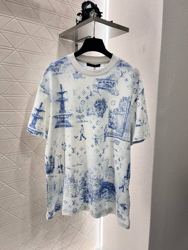 A621Louis Vuitto*2025 early spring new style. Round neck, hand-painted print sho