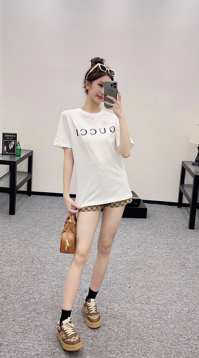 A616Gucc*2025 Early Spring New Arrival Round Neck Printed Short Sleeve Custom Ma