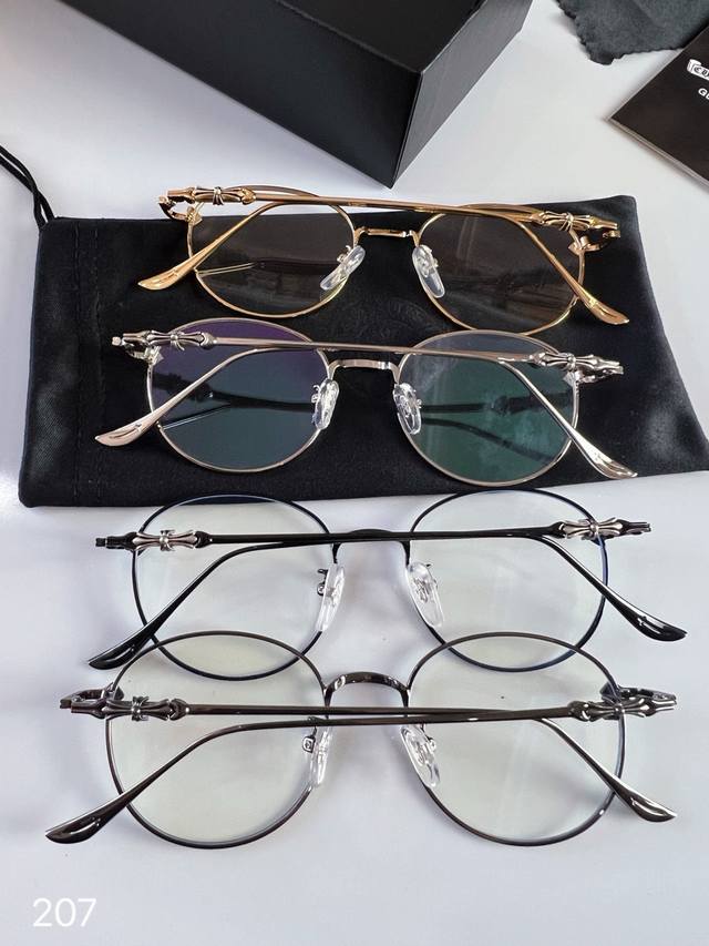 Chromeheart all-metal plain glasses, model 207, offer blue light protection and