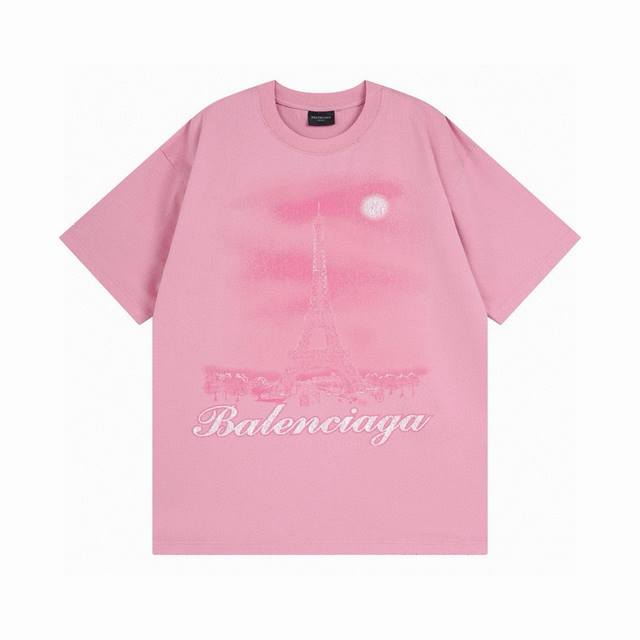 Balenciaga 2025 Ss Eiffel Tower inkjet gradient color print short-sleeved T-shir