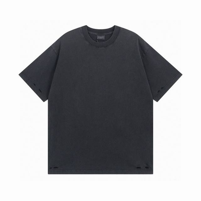 Balenciaga 2025 Ss back logo short-sleeved T-shirt with washed, frayed, and dist