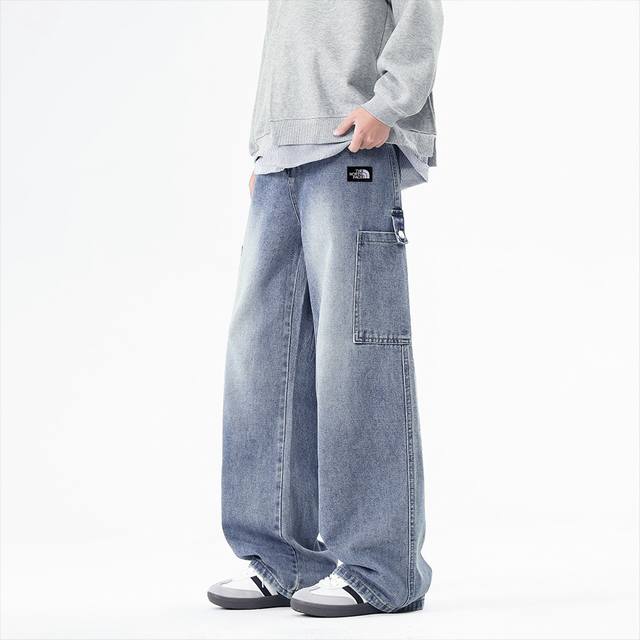 The North Face Tnf retro washed straight-leg work jeans with side patch pockets.