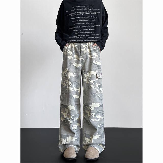 Stussy limited edition American hip-hop camouflage straight-leg overalls, casual