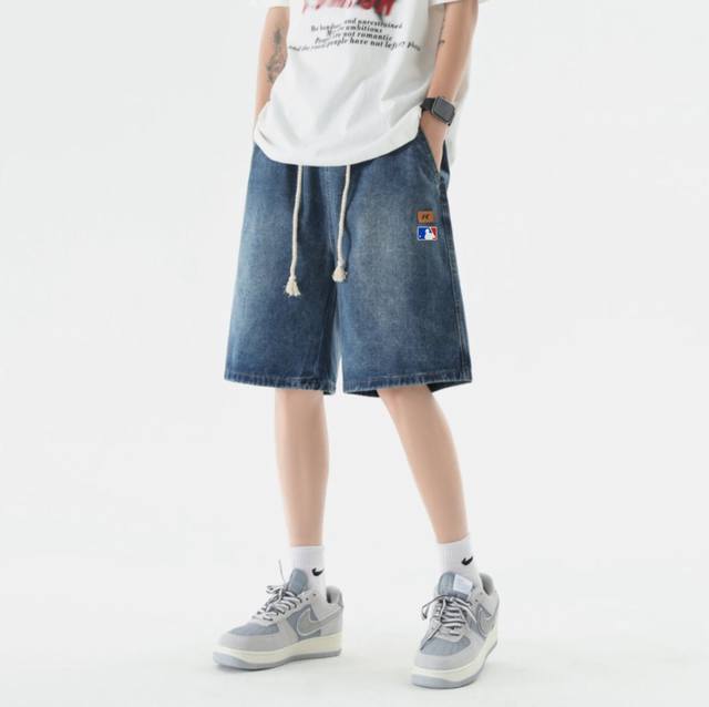 Mlb Ny Yankees summer counter simultaneous sale solid color straight denim short