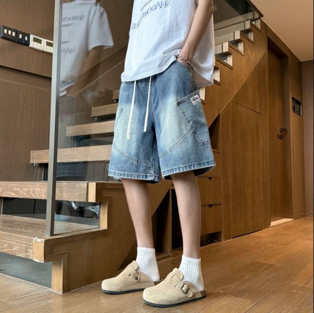 Stussy summer overseas edition American retro workwear denim shorts and shorts.