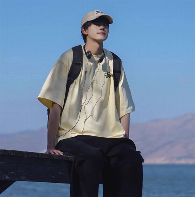 Stussy summer limited edition classic solid color versatile cotton round neck sh