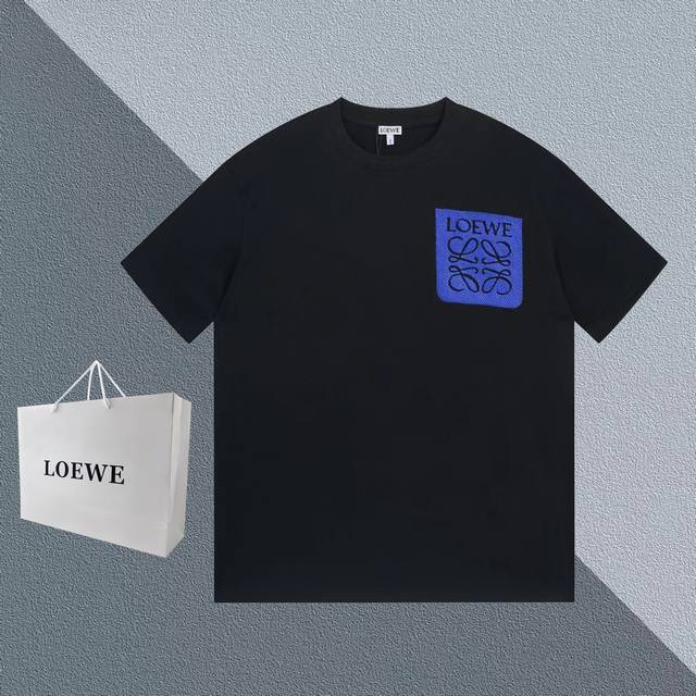 Loewe high-density three-dimensional pocket logo embroidered short-sleeved T-shi