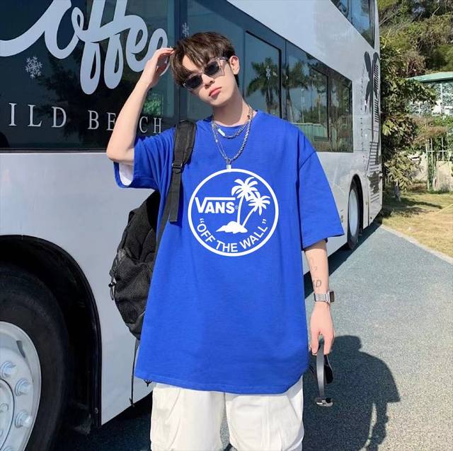 Vans summer limited edition "Coconut Tree" series pure cotton round neck short-s
