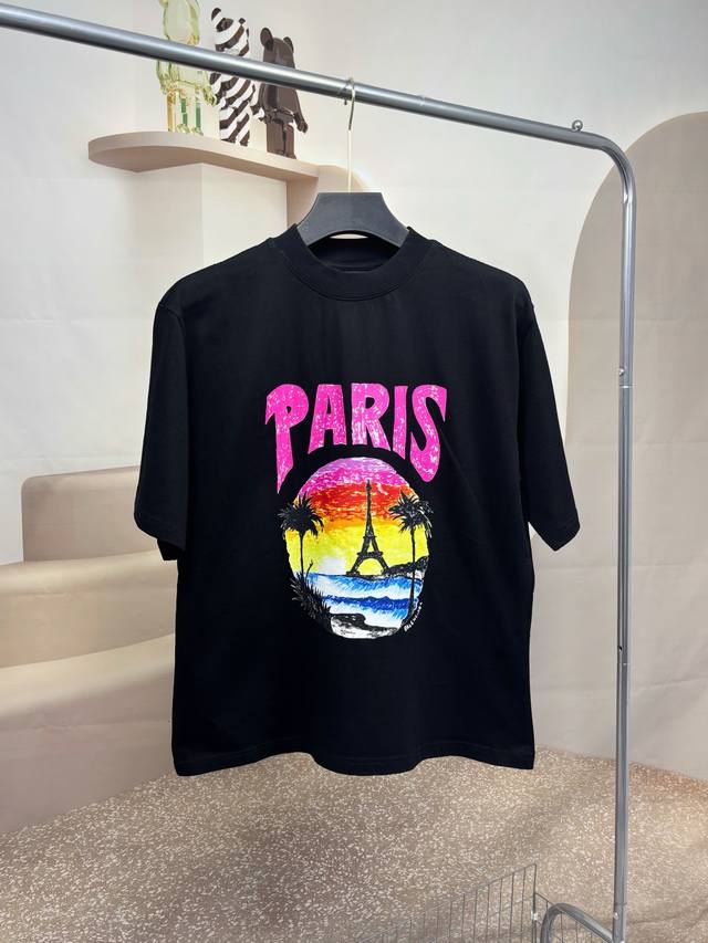 Balenciaga 24S summer coconut palm sunset print short-sleeve top, a popular reco