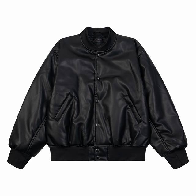 K447 Balenciaga Blcg 24Fw Paris letter patch embroidered baseball flight leather