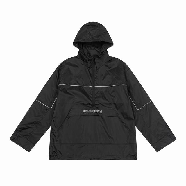 K 240Balenciaga Blcg 24Ss half-zip embroidered reflective hidden hood jacket. C