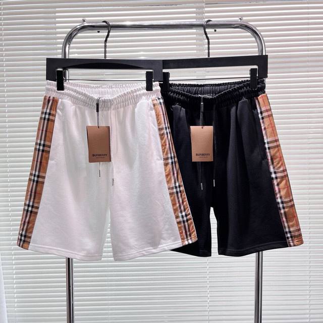 Burberry 2025Ss classic side plaid couple's cotton terry shorts, the highest edi